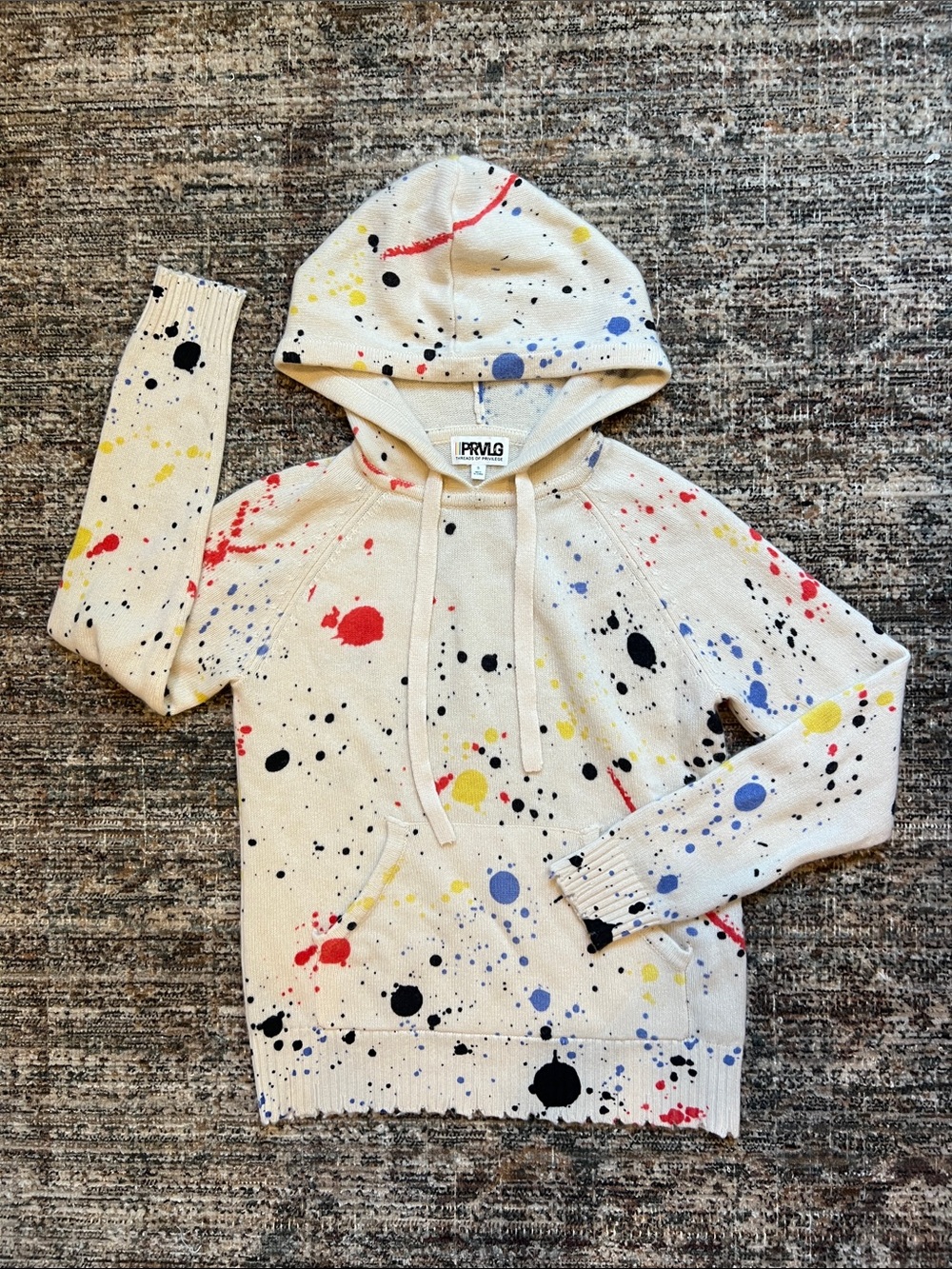 Threads of PRVLG Splatter Paint 100% Cashmere Hoodie Sweater Size S